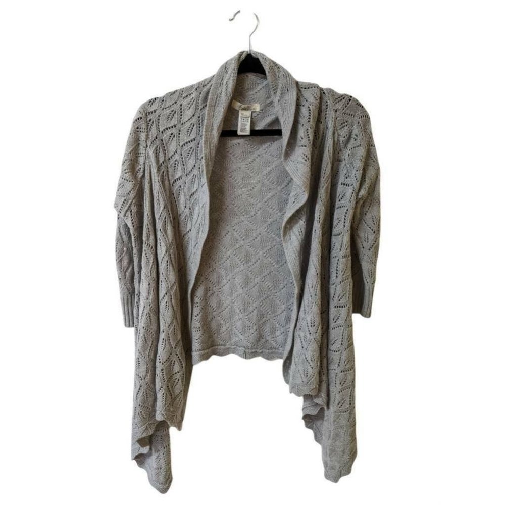 Forever 21 Women Cardigan Sweater Gray 3/4 Sleeve Open Front Loose Weave Boho SP